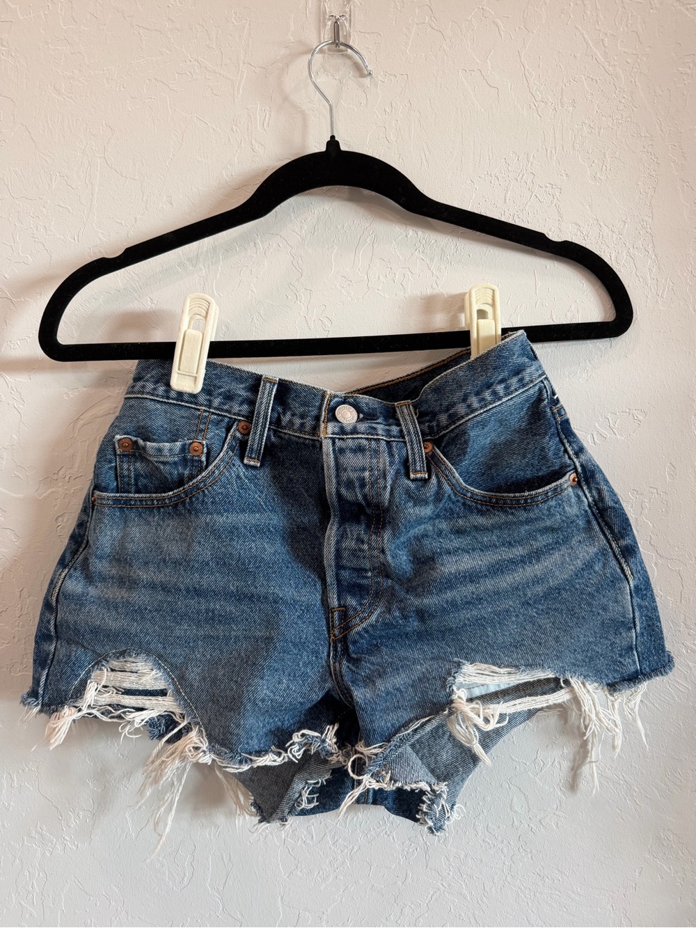Levi's Distressed Dark Blue Denim Cutoff Shorts